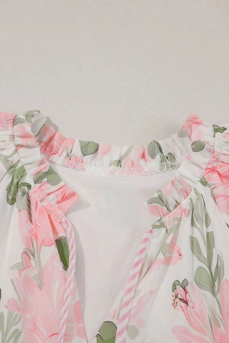 Pink Floral Contrast Edge Layered Short Sleeve Mini Dress - Love Salve